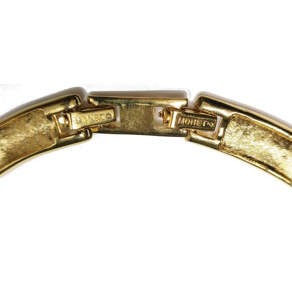 Vintage Monet Black & Cream Enamel Necklace, Gold Plated, 1980s - Picture 7 of 10